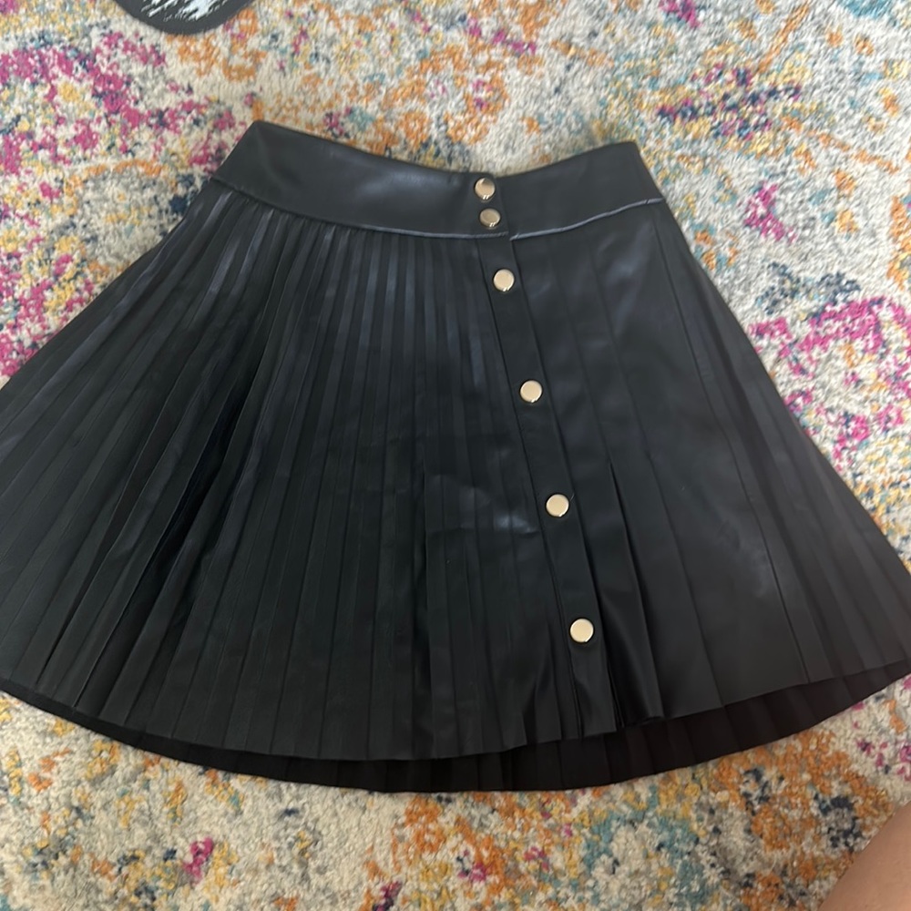 Zara black mini pleated leather skirt Sz s